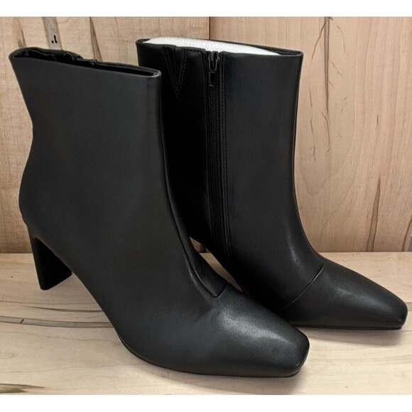 Alfani Womens Terrie Zipper Block Heel Square Toe Ankle Boots Smooth Black 11M - Picture 3 of 7